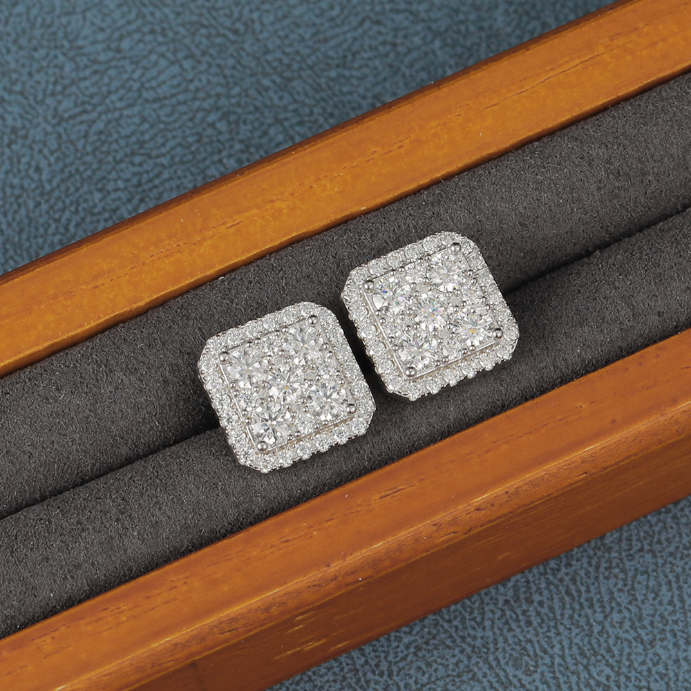 S925 Square Princess Cut Stud Earrings-1.6CT Total