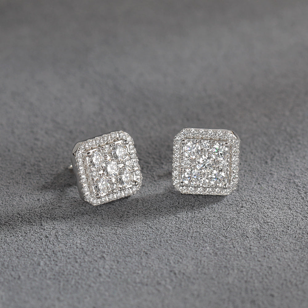 S925 Square Princess Cut Stud Earrings-1.6CT Total