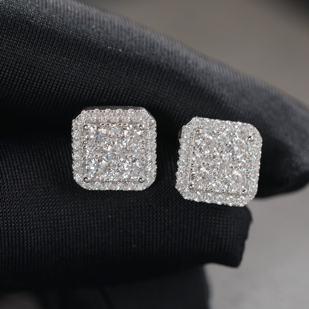 S925 Square Princess Cut Stud Earrings-1.6CT Total