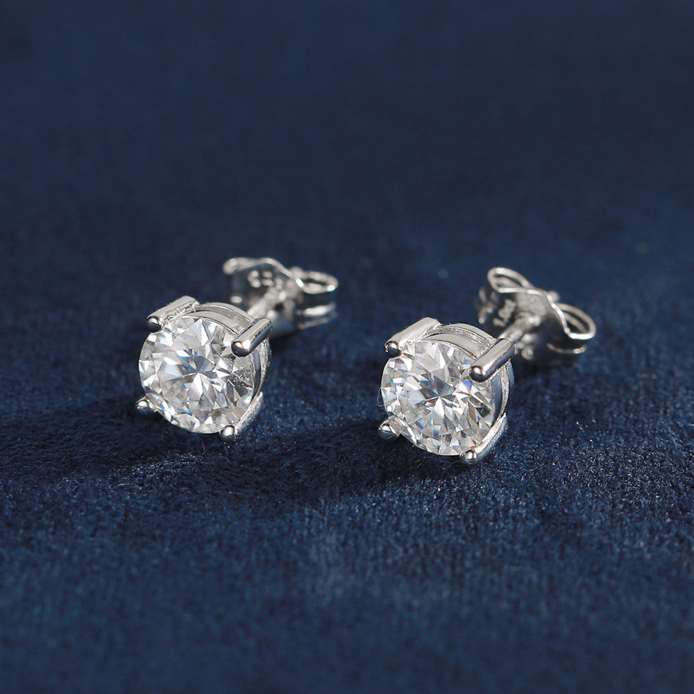 S925 Round Cut Moissanite Earrings- 1-2CT Total