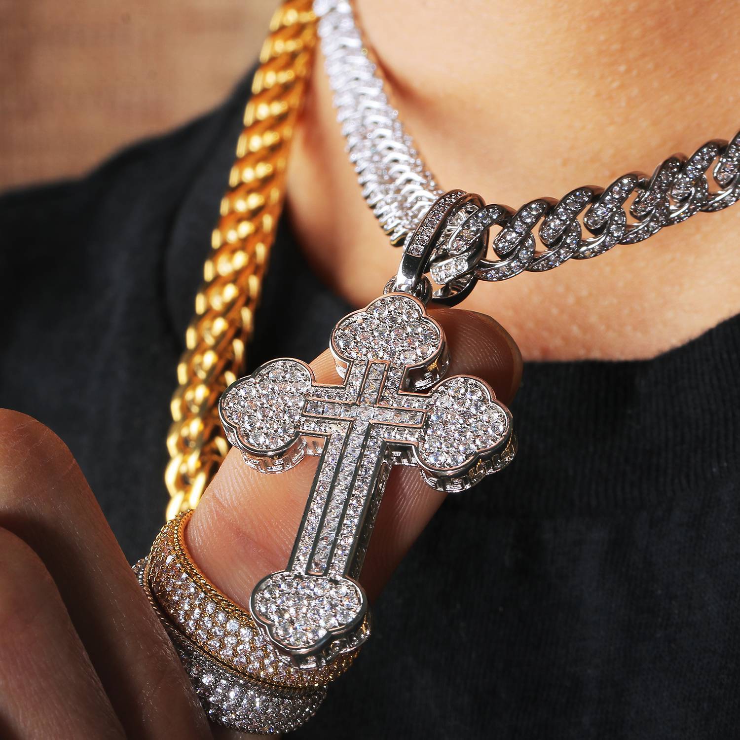 Iced Tennis Cross Pendant