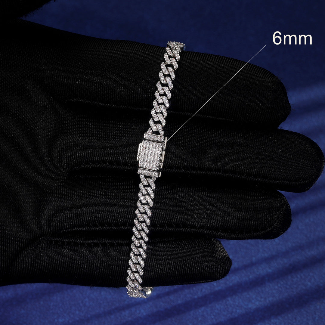6MM S925 Moissanite Prong Cuban Bracelet or Chain