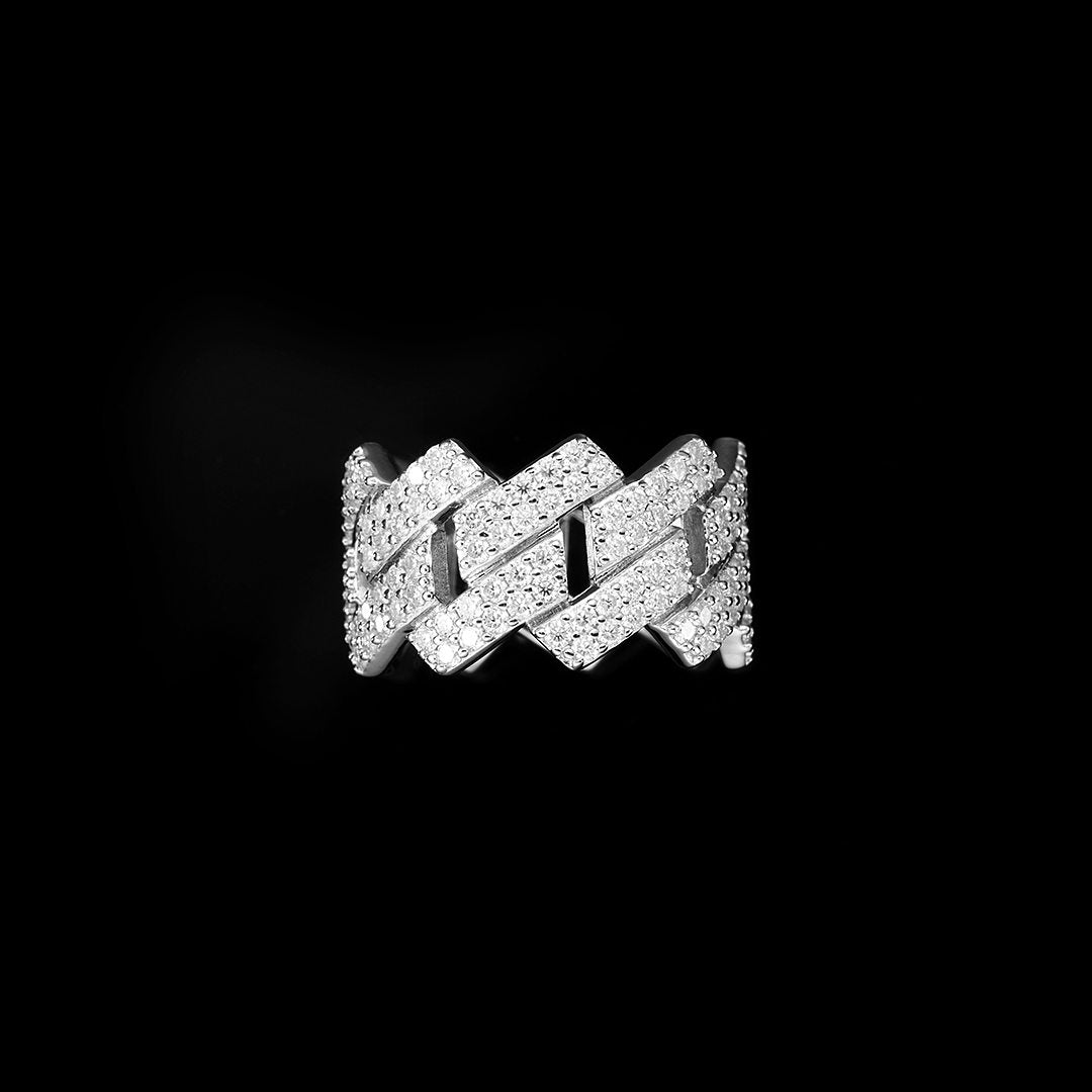 13mm S925 Moissanite Prong Cuban Link Ring