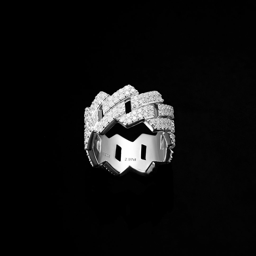 13mm S925 Moissanite Prong Cuban Link Ring