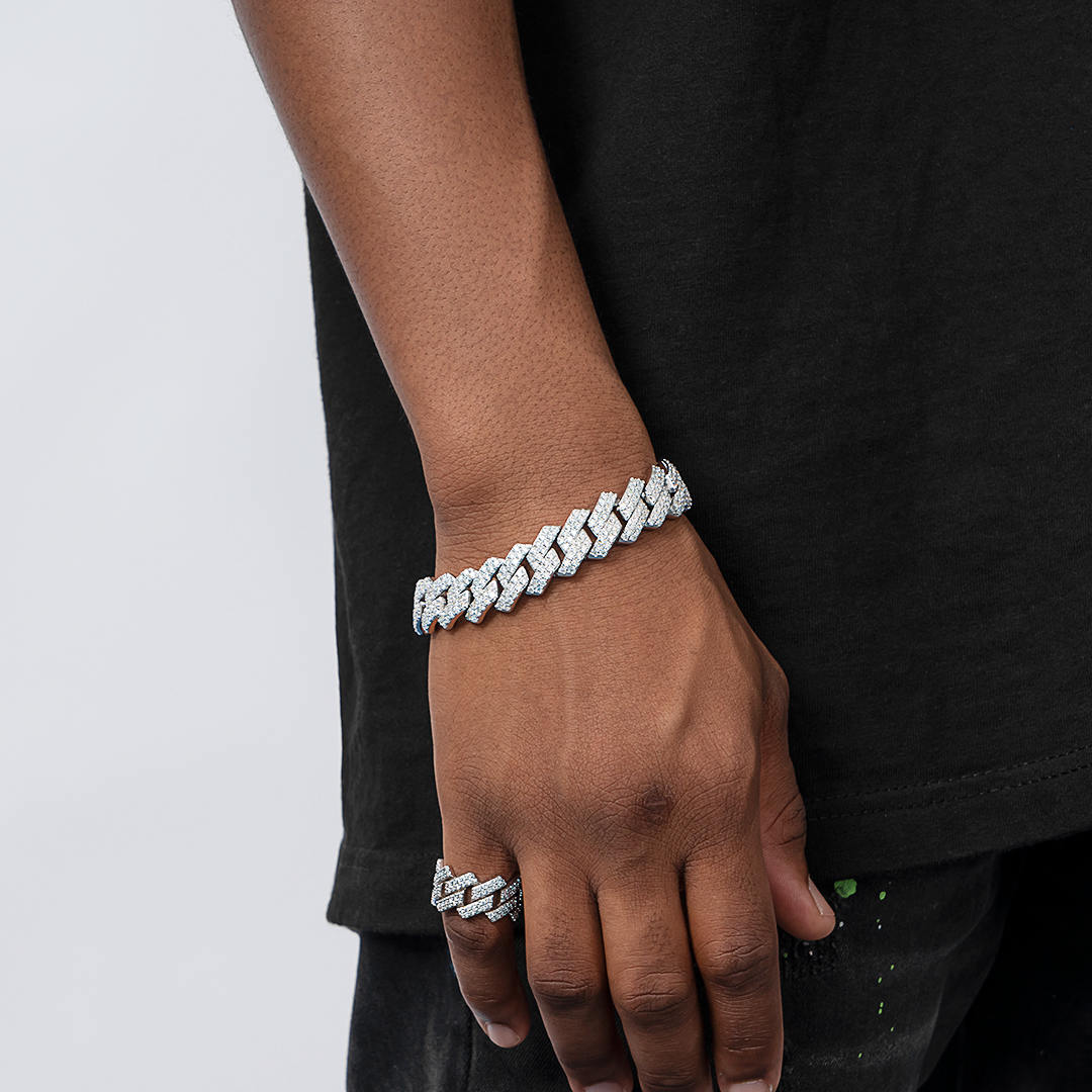 13mm S925 Moissanite Prong Cuban Link Ring