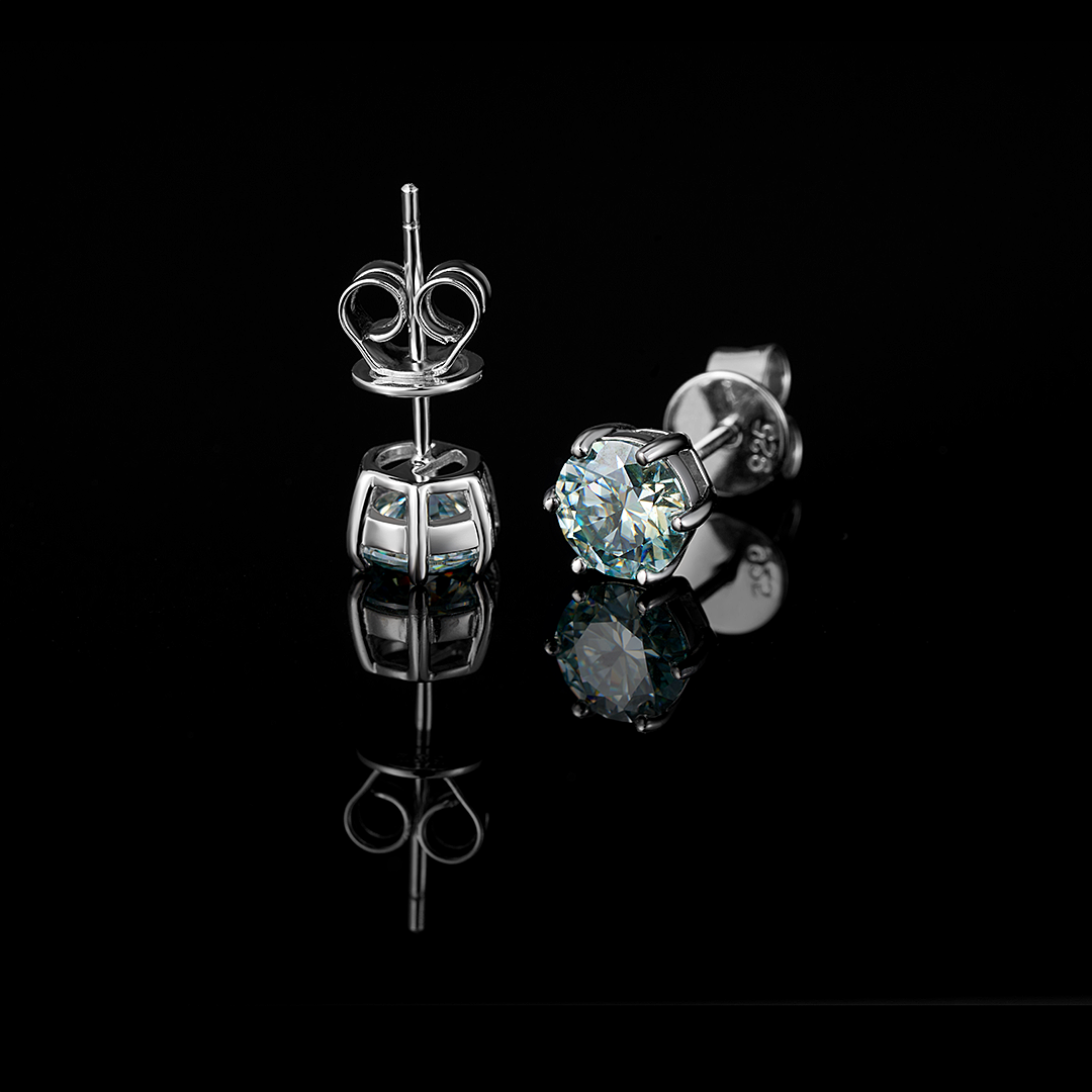 Certified Blue Moissanite Stud Earrings
