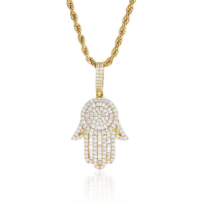 Iced Baguette Hamsa Pendant