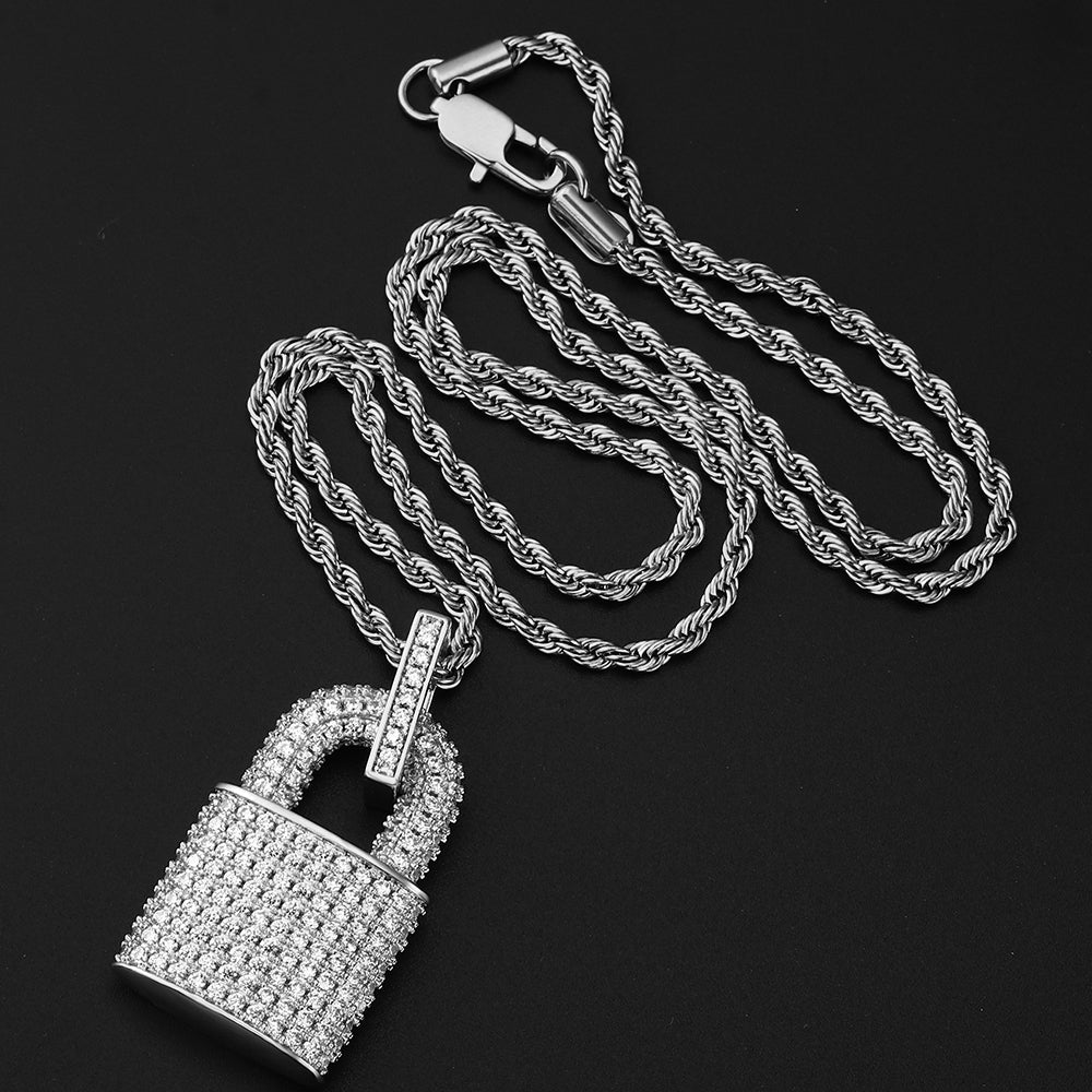 Iced Solid Lock Shaped Pendant