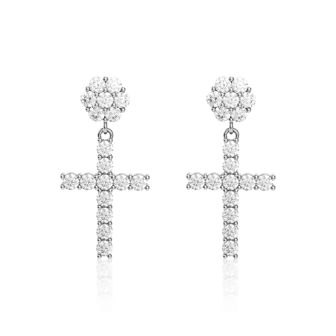 S925 Silver Moissanite Flower Cluster Stud Cross Earrings