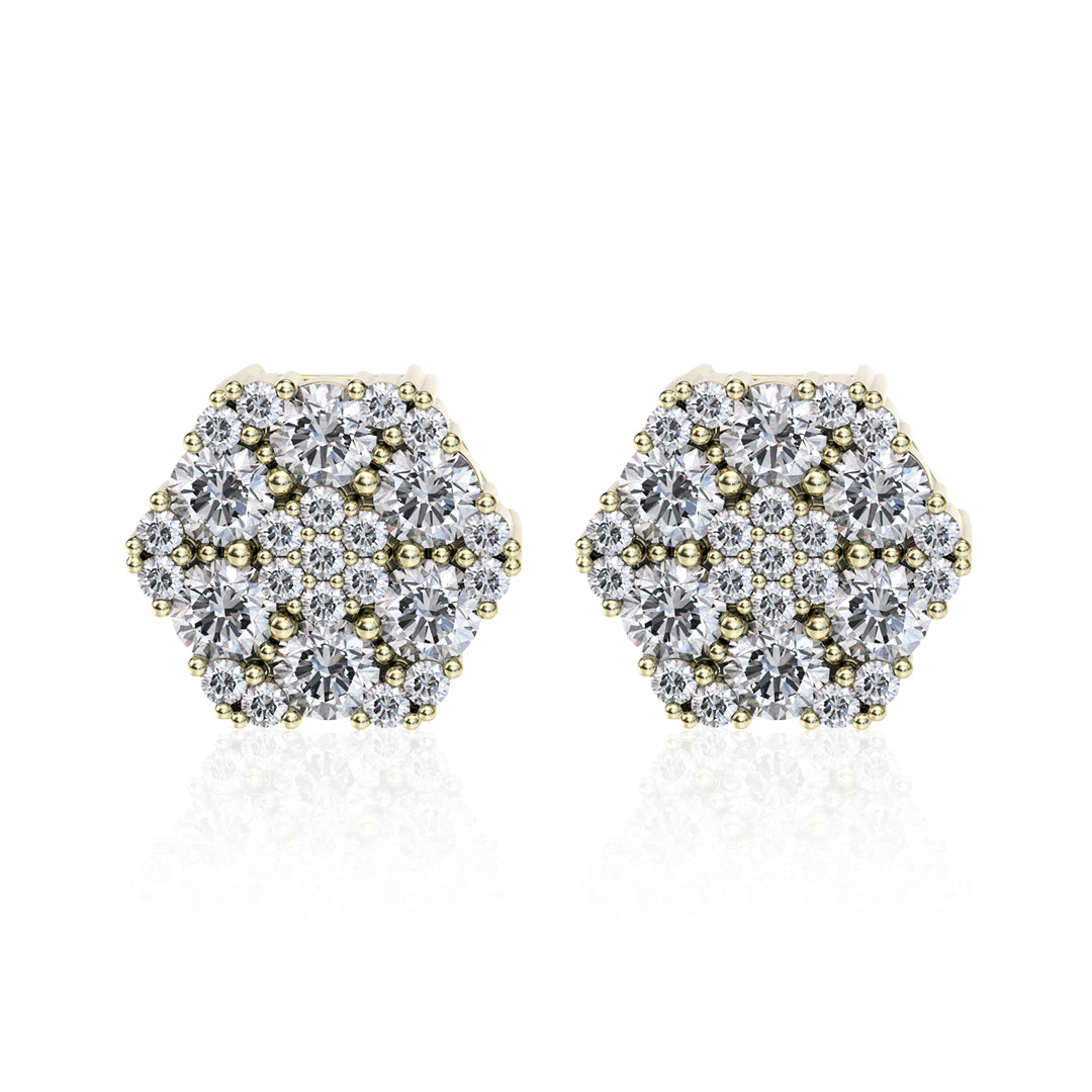 S925 Silver Moissanite Cluster Hexagon Earrings