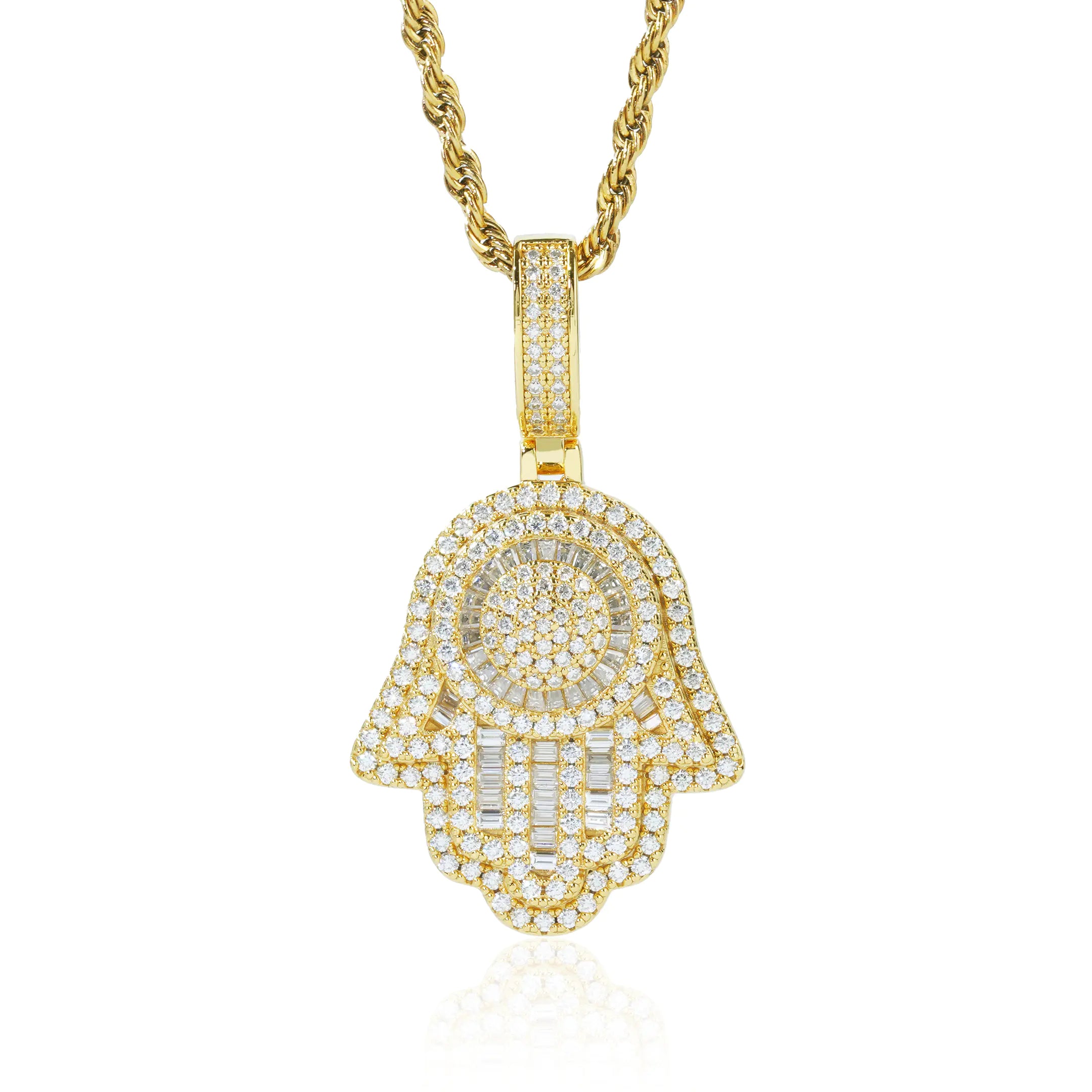 S925 Moissanite Baguette Hamsa Pendant