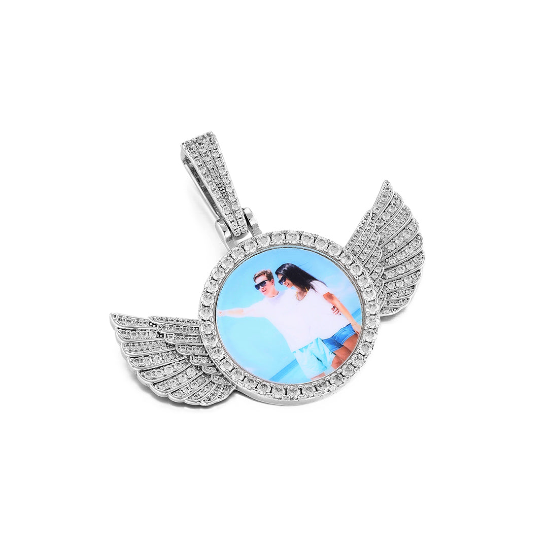 Custom Angel Wing Round Photo Pendant