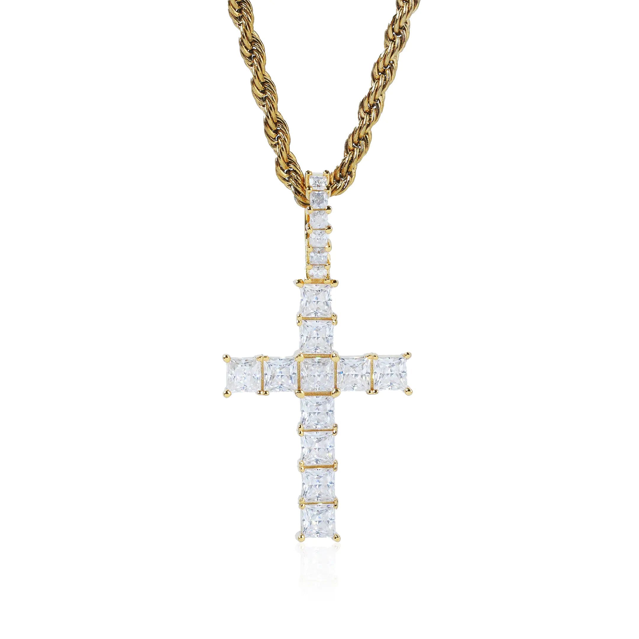 S925 Moissanite Princess Cut Cross Pendant