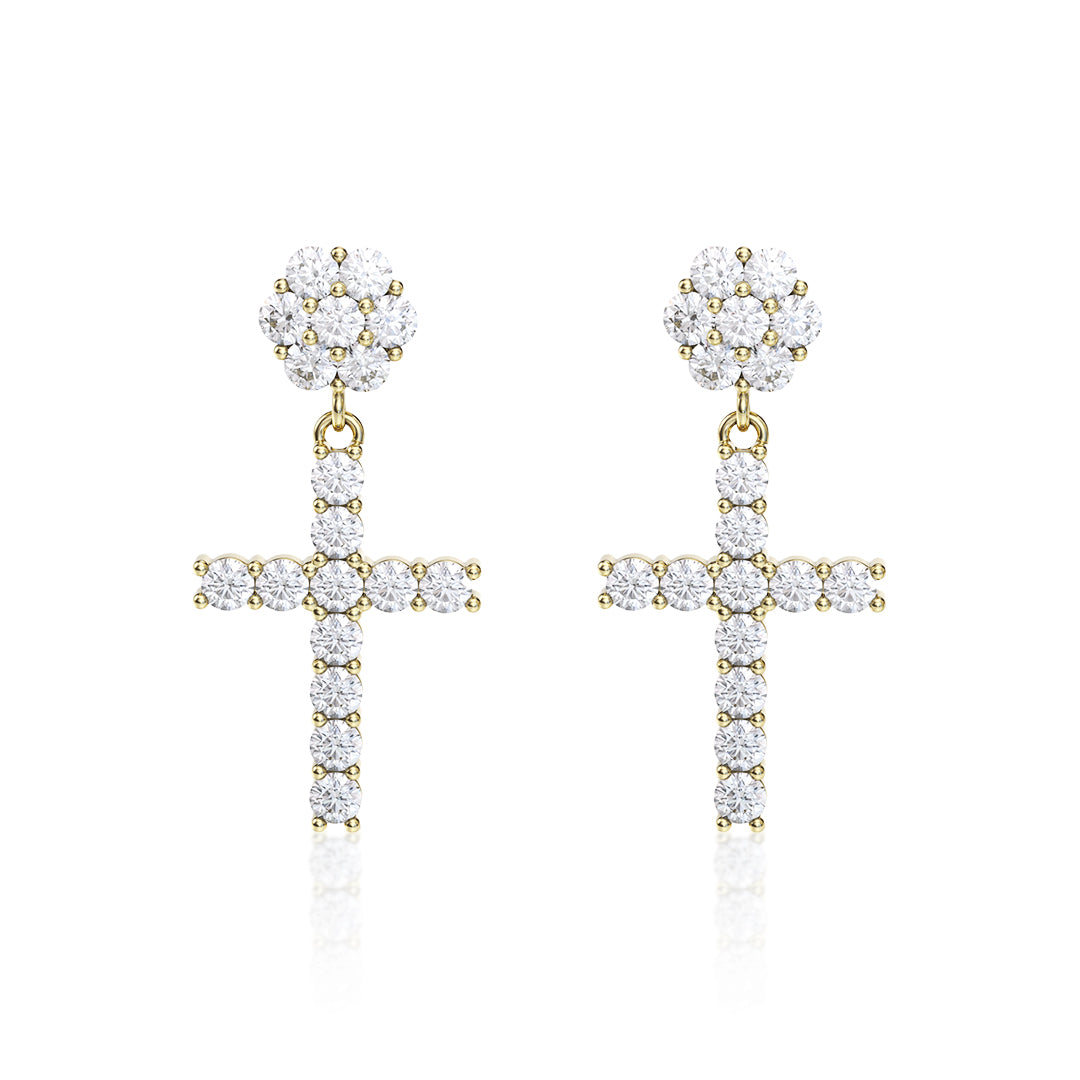 S925 Silver Moissanite Flower Cluster Stud Cross Earrings