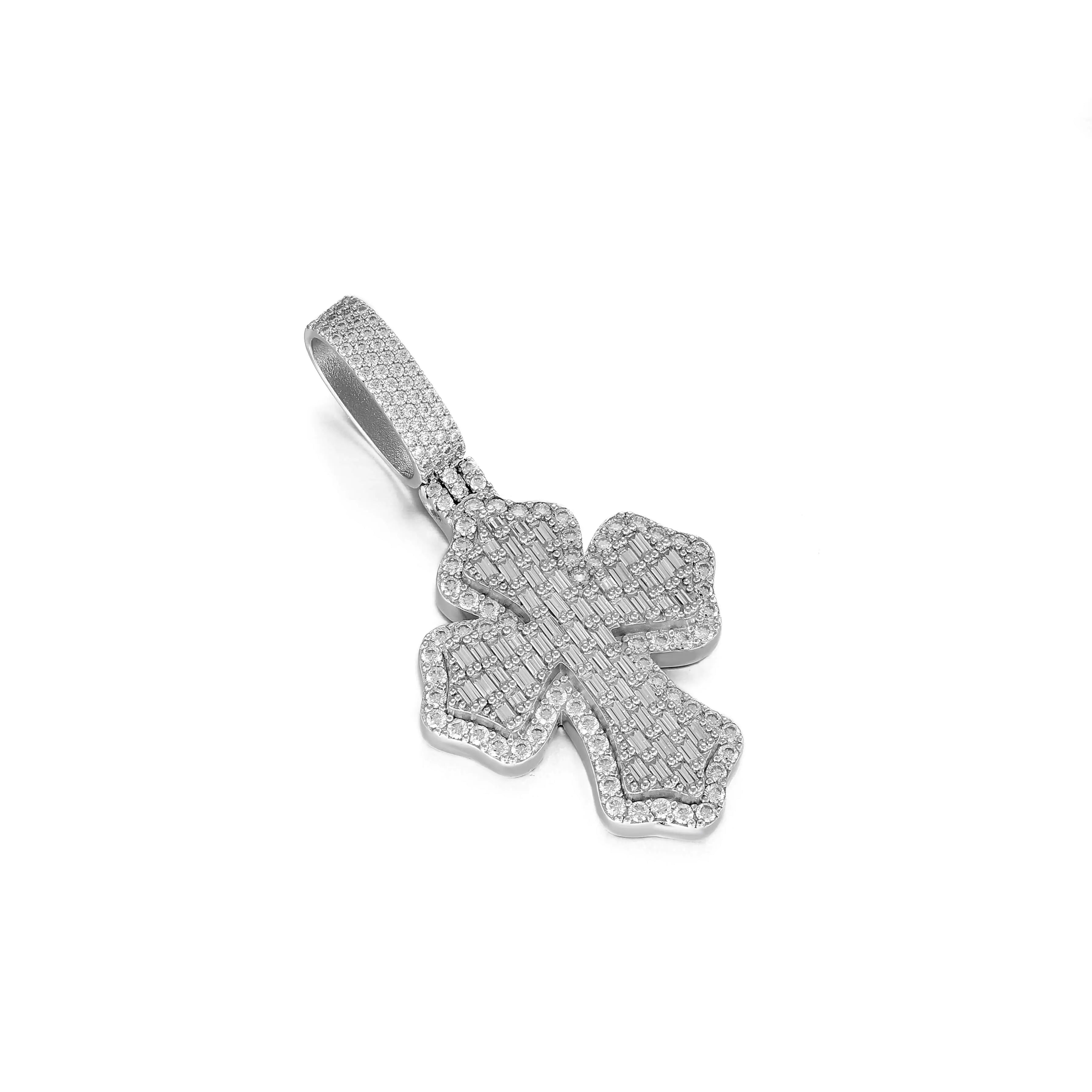 S925  Moissanite Baguette Cluster Cross Pendant