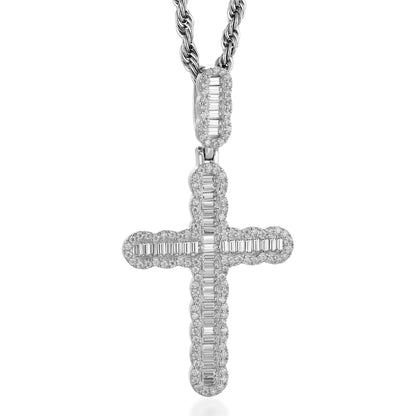 S925  Moissanite Baguette Cross Pendant