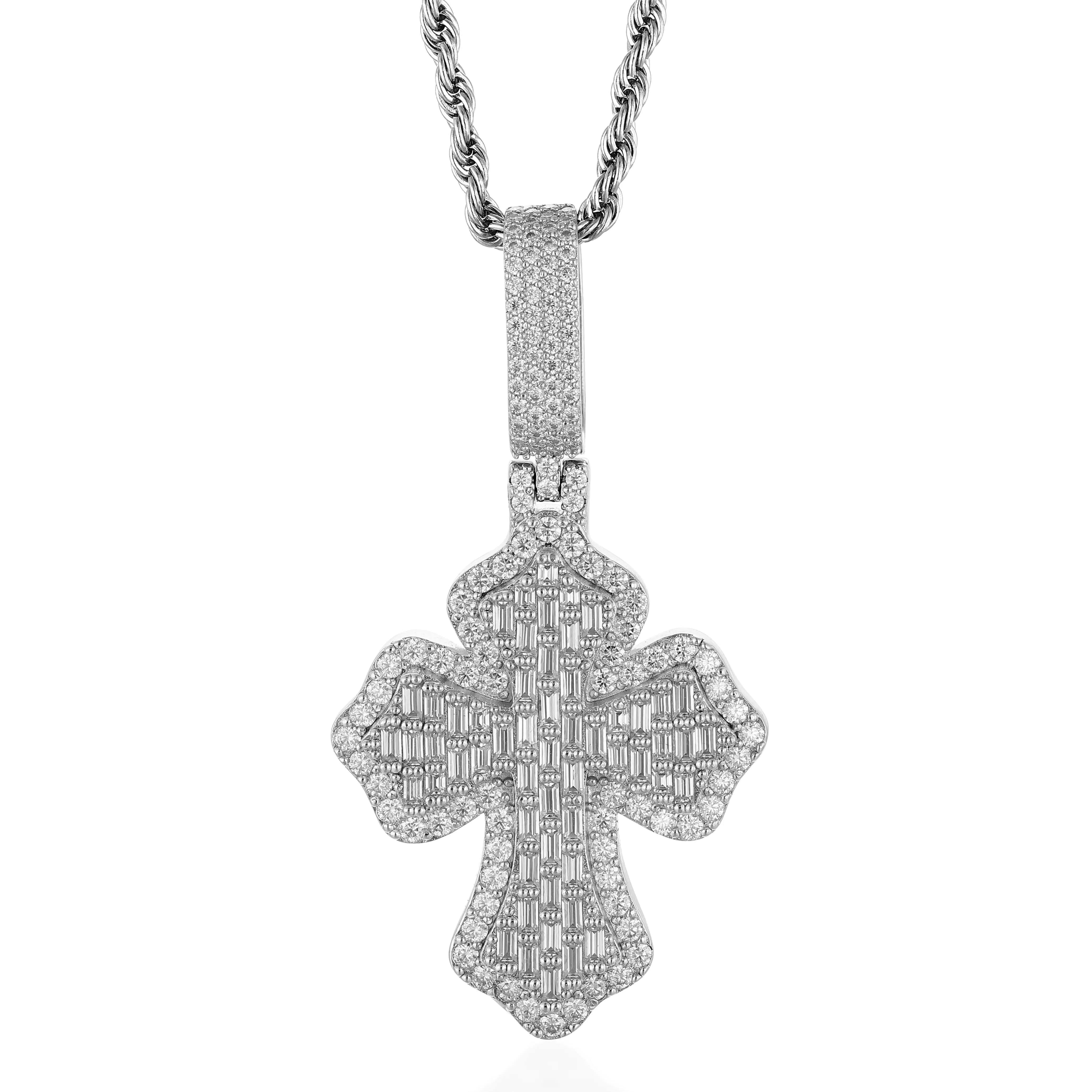 S925  Moissanite Baguette Cluster Cross Pendant