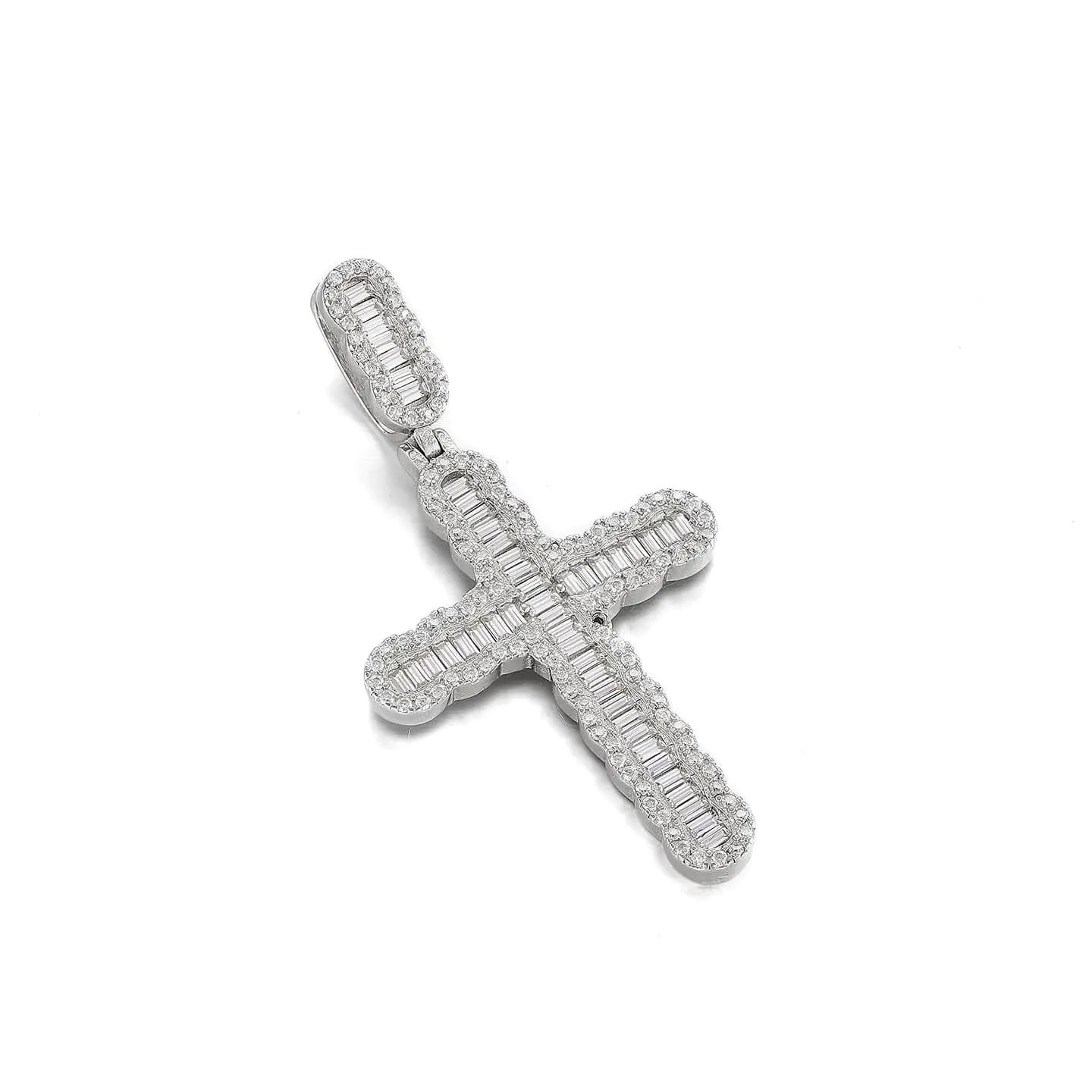 S925  Moissanite Baguette Cross Pendant