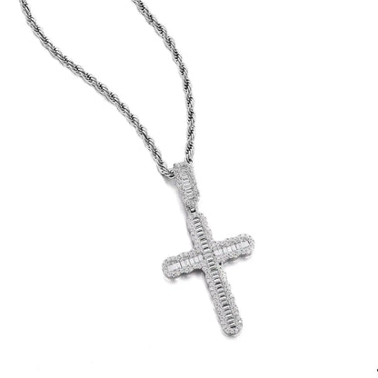 S925  Moissanite Baguette Cross Pendant