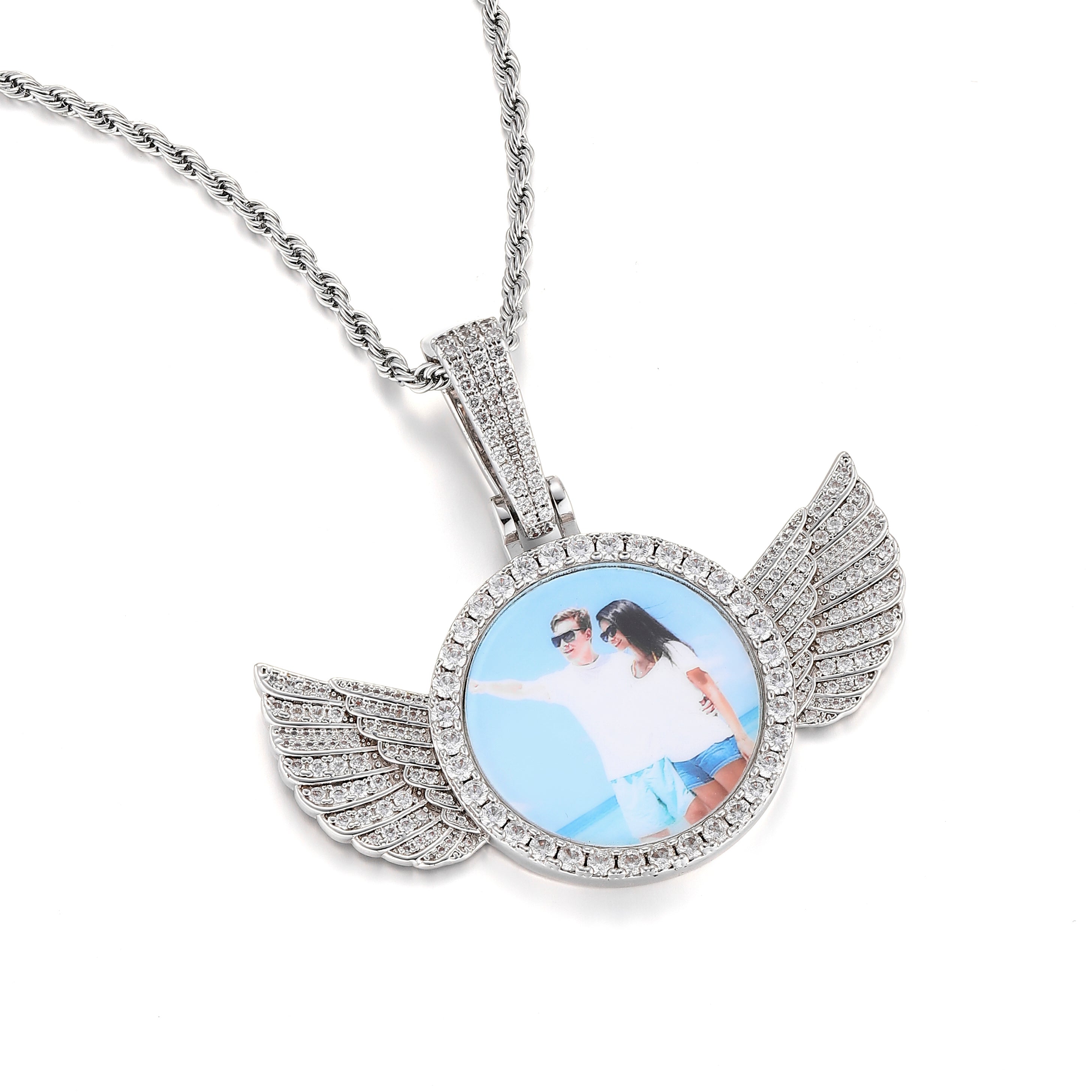 Custom Angel Wing Round Photo Pendant