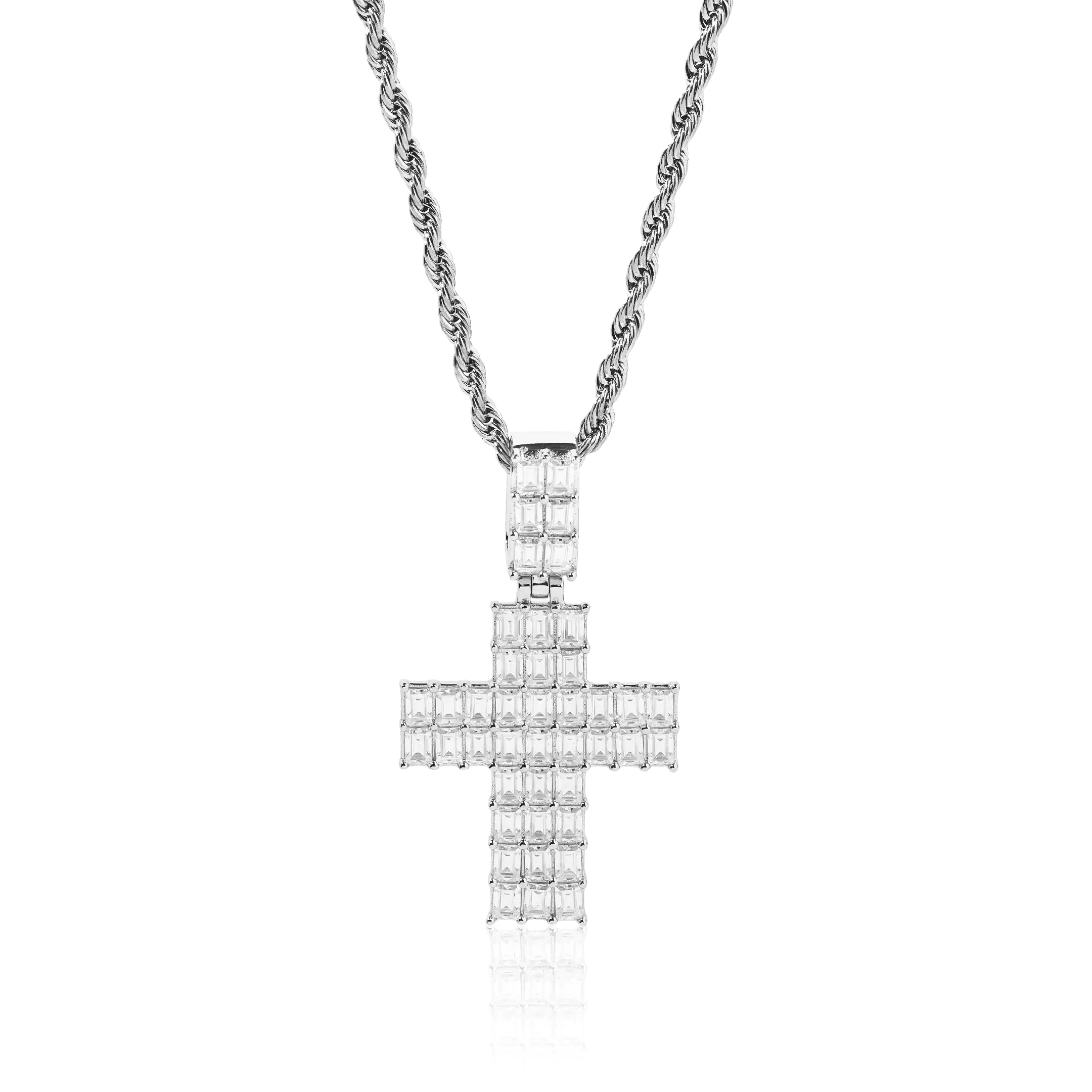 S925 Moissanite Baguette Cross Pendant