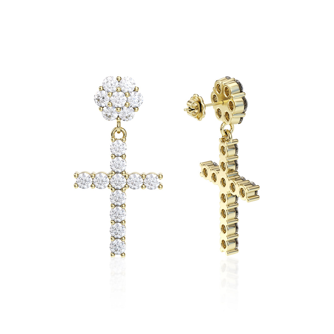 S925 Silver Moissanite Flower Cluster Stud Cross Earrings