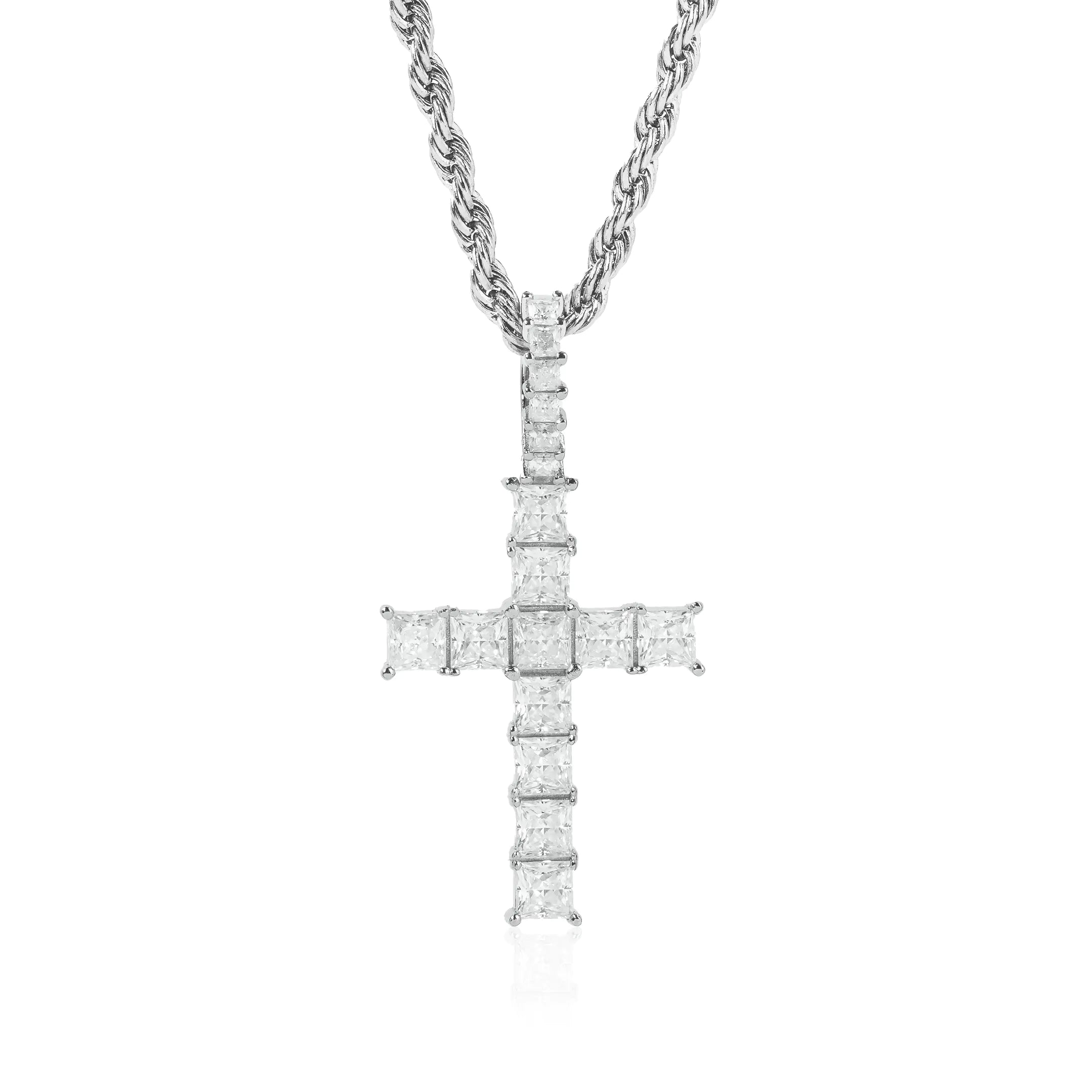 S925 Moissanite Princess Cut Cross Pendant