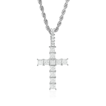 S925 Moissanite Princess Cut Cross Pendant