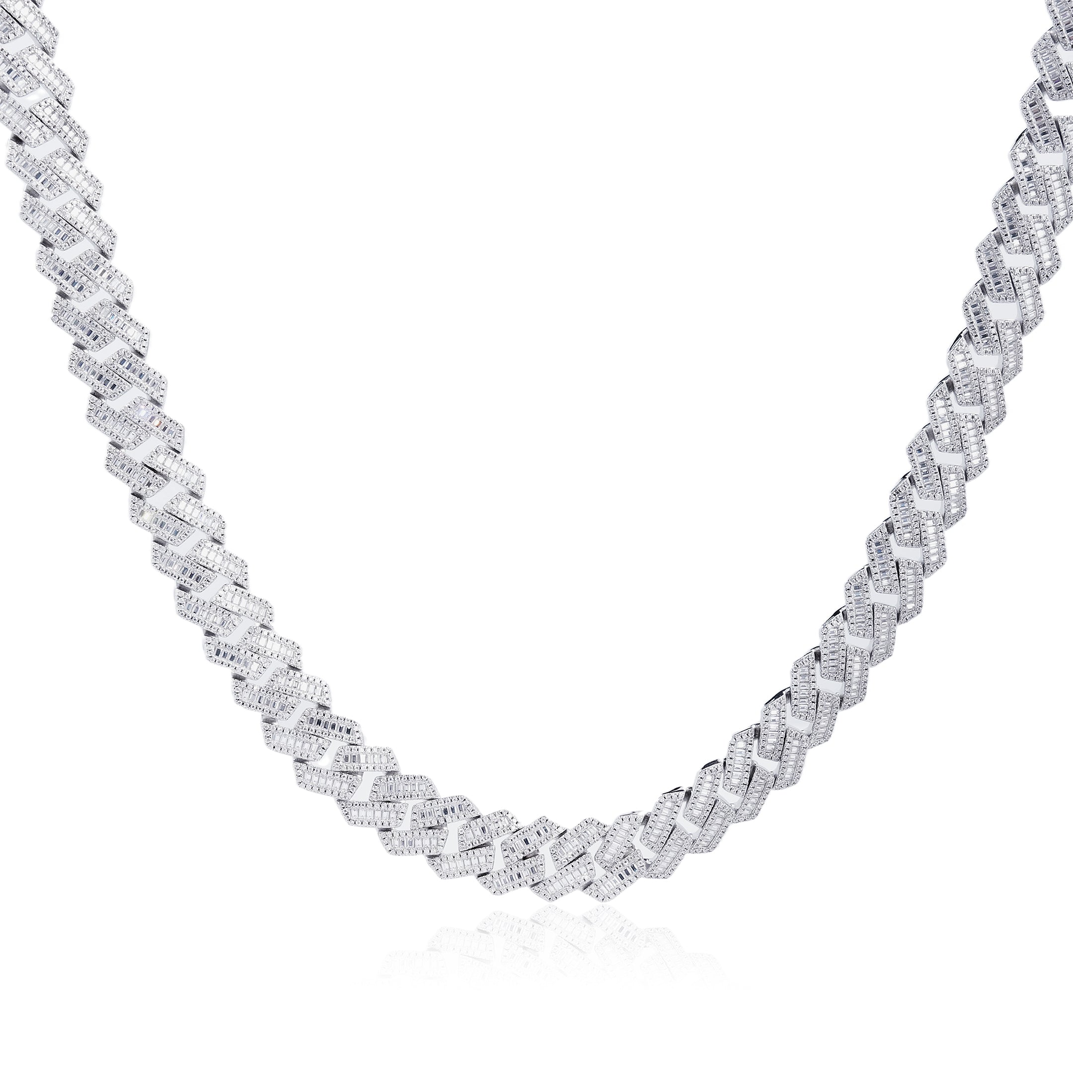 S925 Moissanite Baguette Prong  Cuban Chain