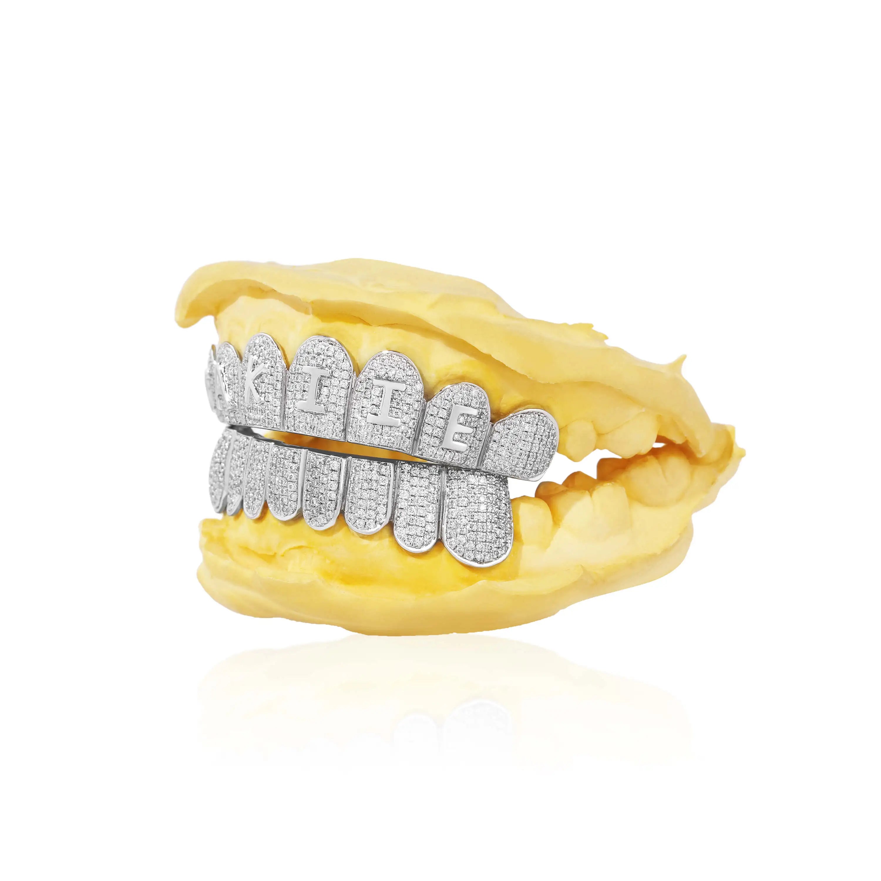 Blue Grillz Custom Name Dental Grills – 6 Letters, Personalized, Silver/Rhodium