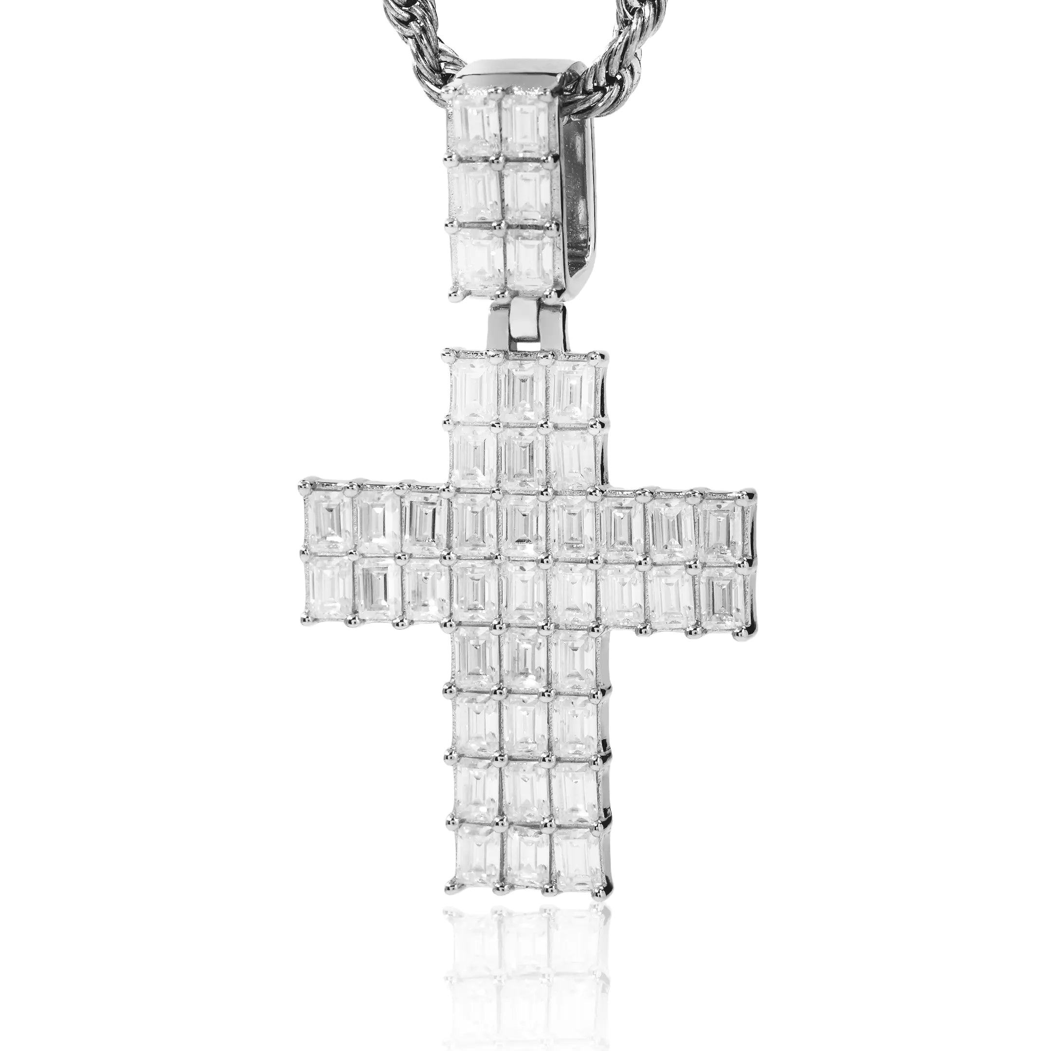 S925 Moissanite Baguette Cross Pendant