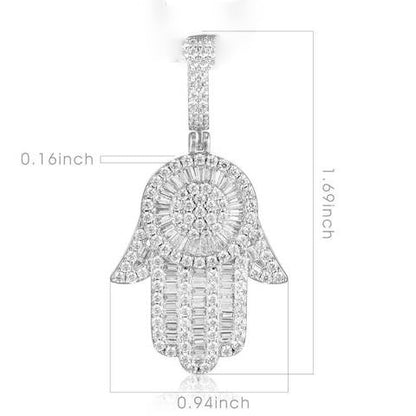 Iced Baguette Hamsa Pendant