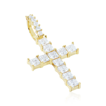 S925 Moissanite Princess Cut Cross Pendant