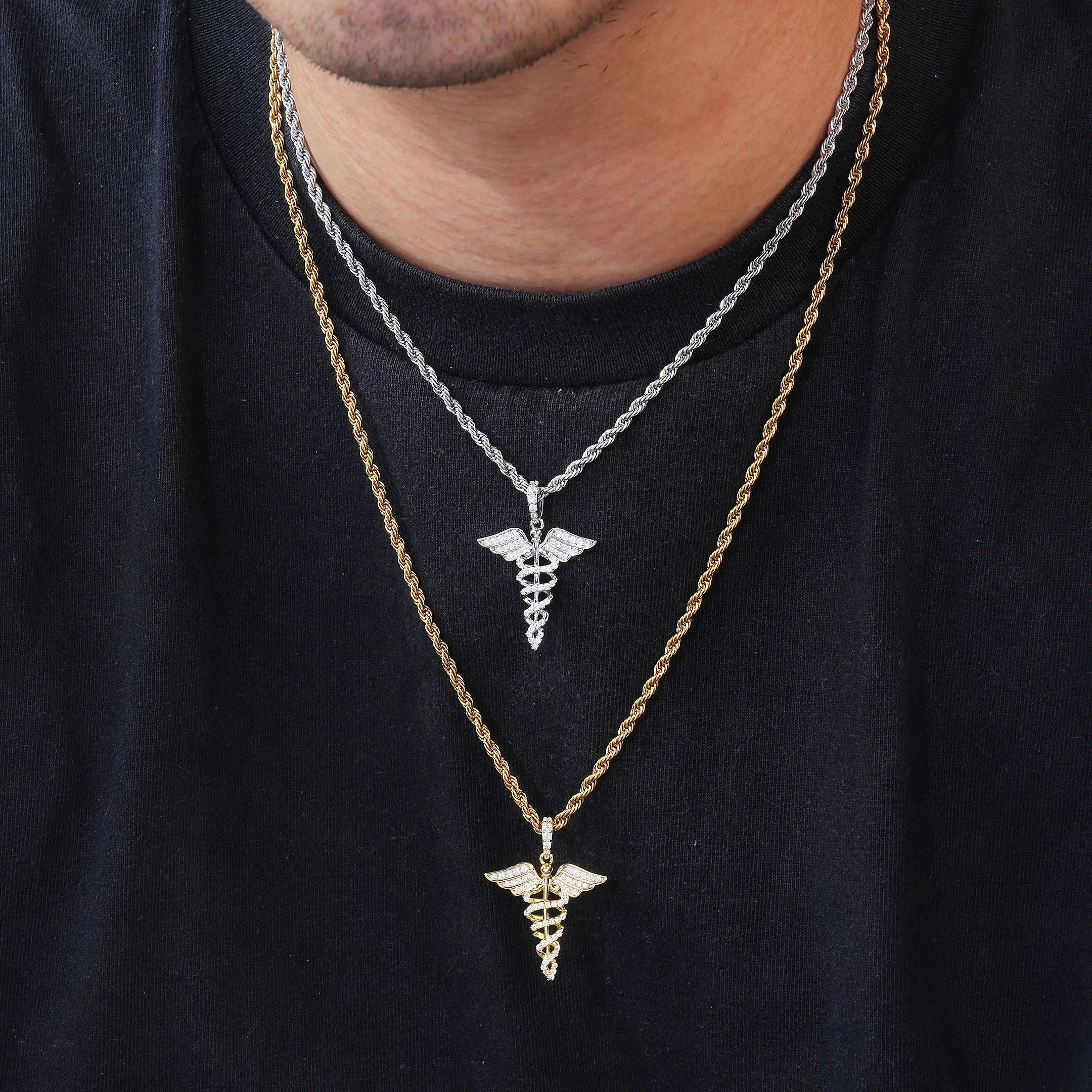 S925 Moissanite Angel Wings Cross Pendant