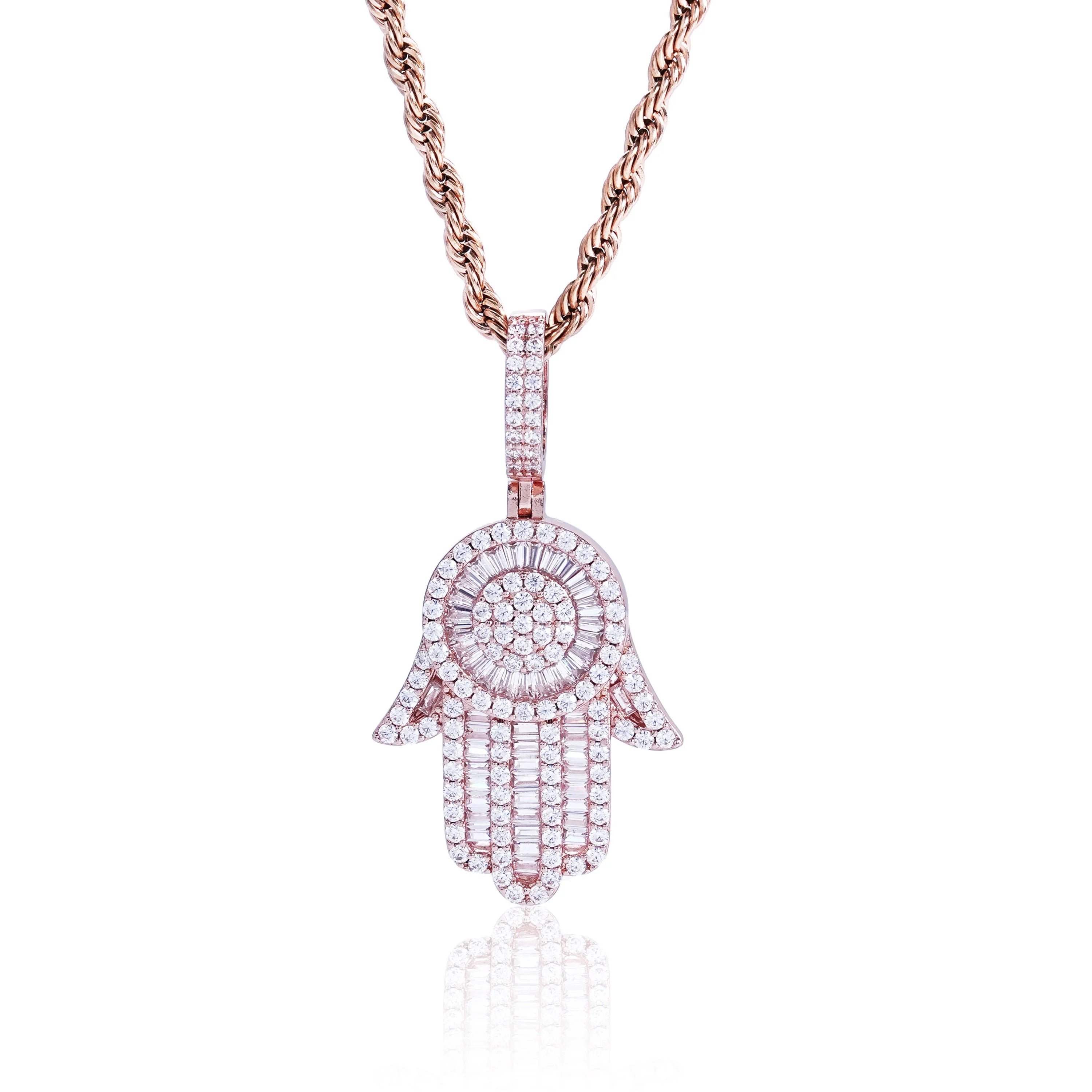 Iced Baguette Hamsa Pendant