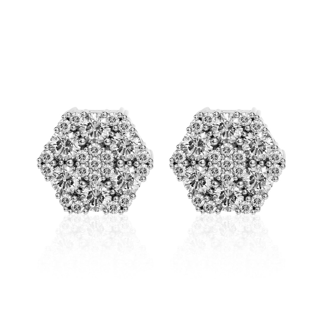 S925 Silver Moissanite Cluster Hexagon Earrings