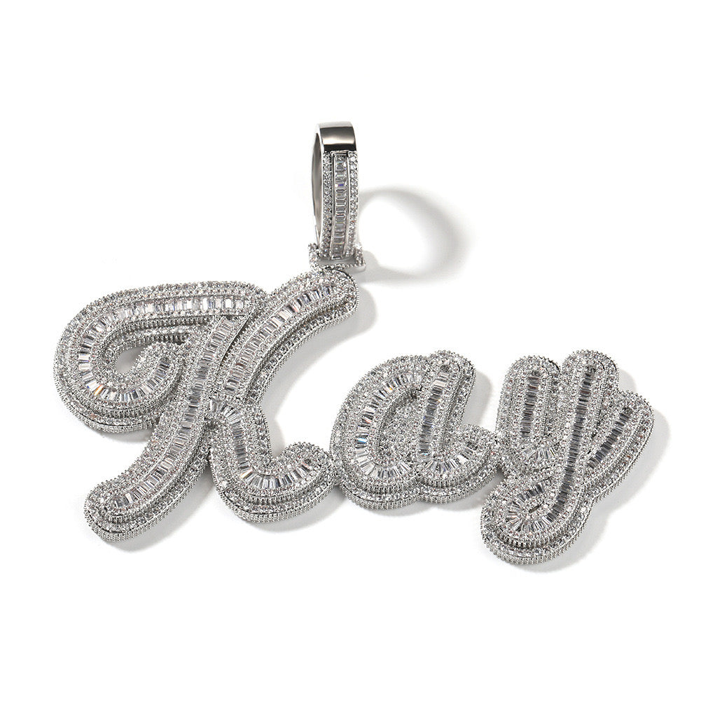 Custom Baguette Cursive Letter Pendant