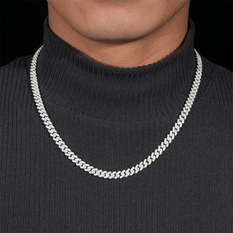 S925 Moissanite Prong Cuban Chain