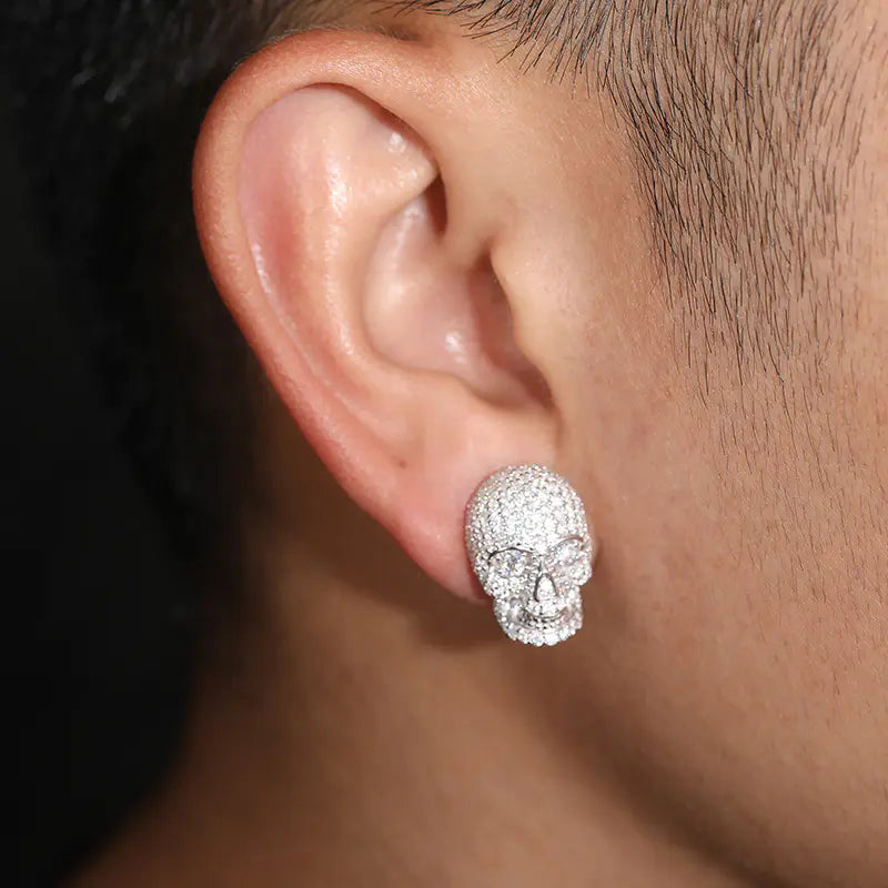 S925 Silver  Moissanite 3D Skull Stud Earring