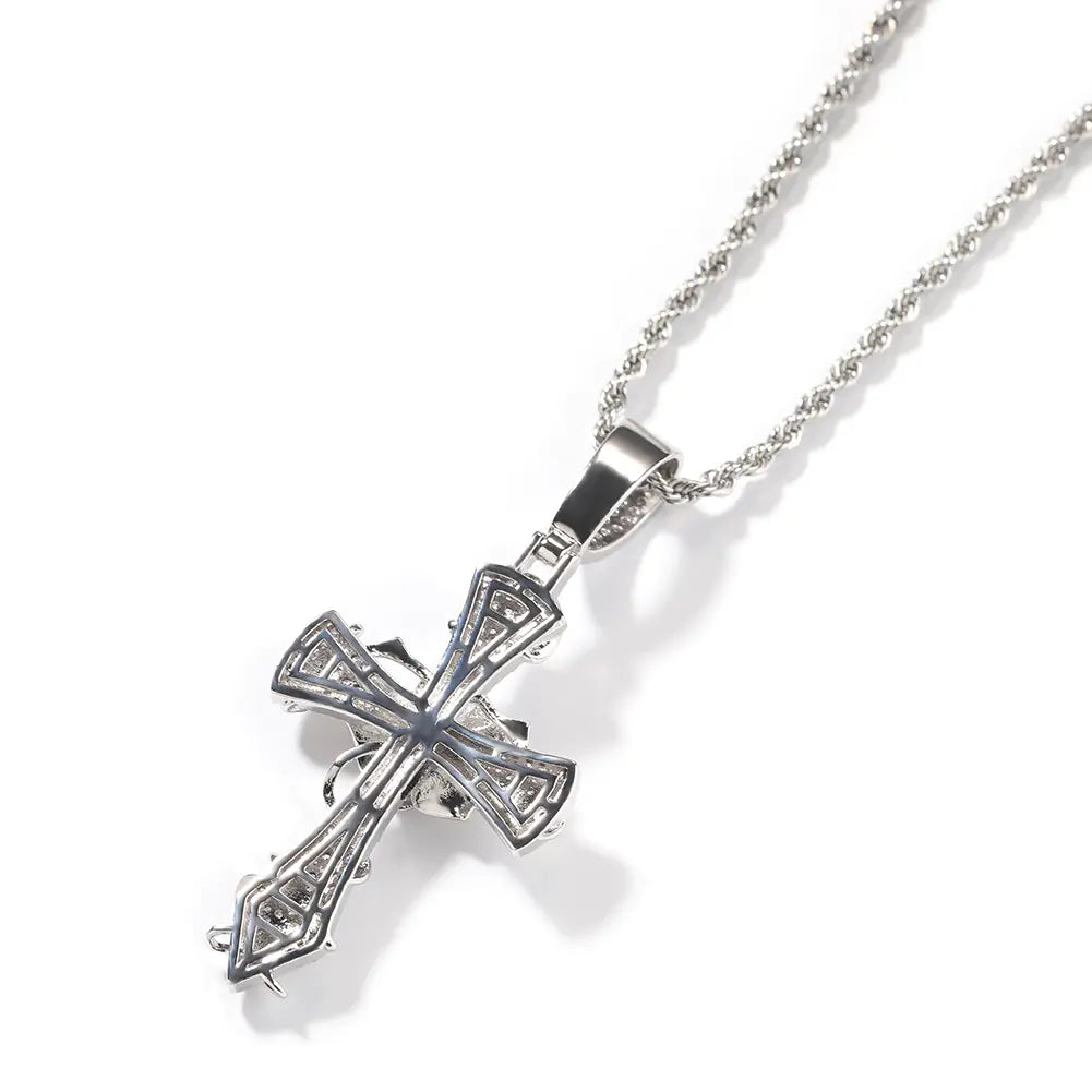 Iced Thorns Rose Cross Pendant