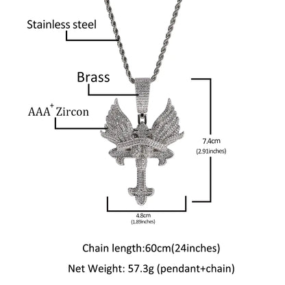 Iced Angel Wings orthodox Cross Pendant