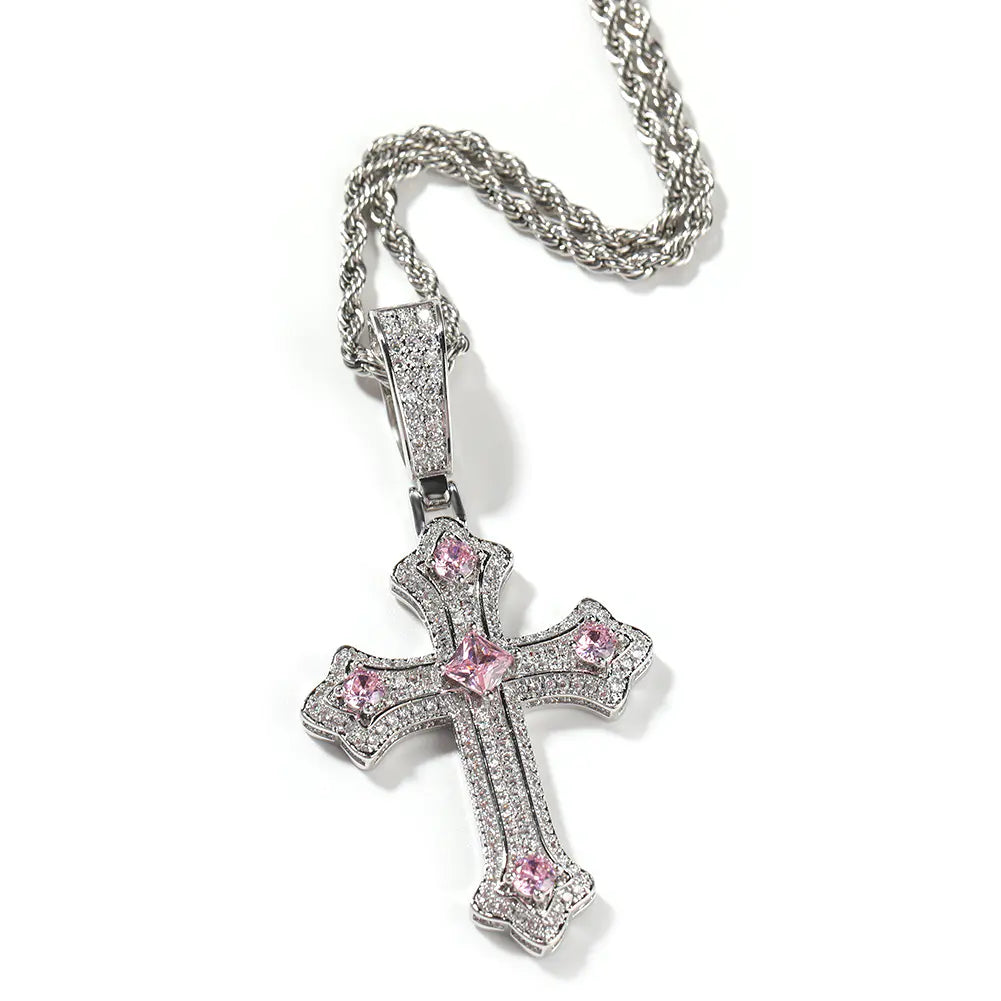 Iced Gemstone Cross Pendant