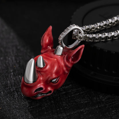 Red Rhinoceros Head Enamel Pendant