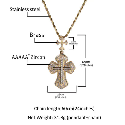 Iced Baguette Bottnee Cross Pendant