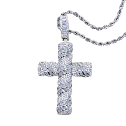 Iced Cablee Cross Pendant