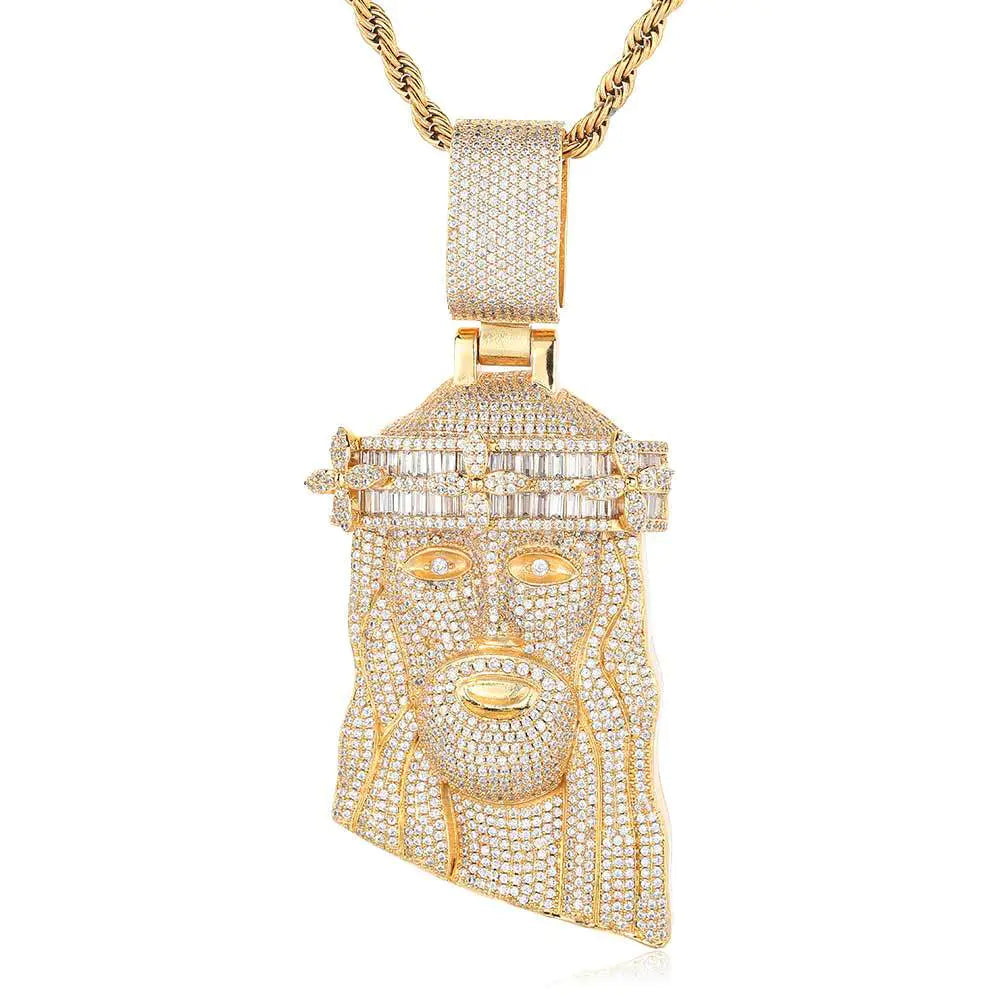 Iced Four Leaf Crown Jesus Pendant