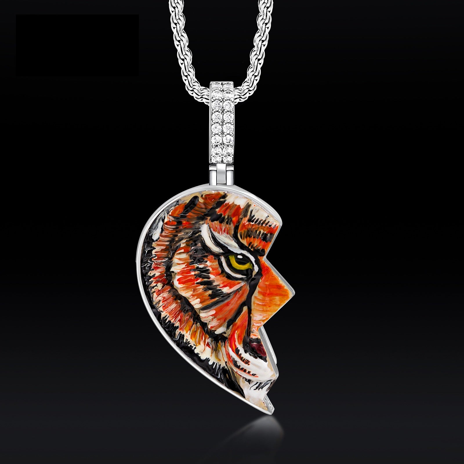 Tiger Broken Heart  Enamel Pendant