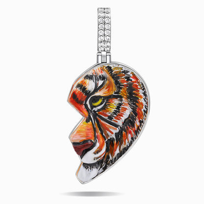 Tiger Broken Heart  Enamel Pendant