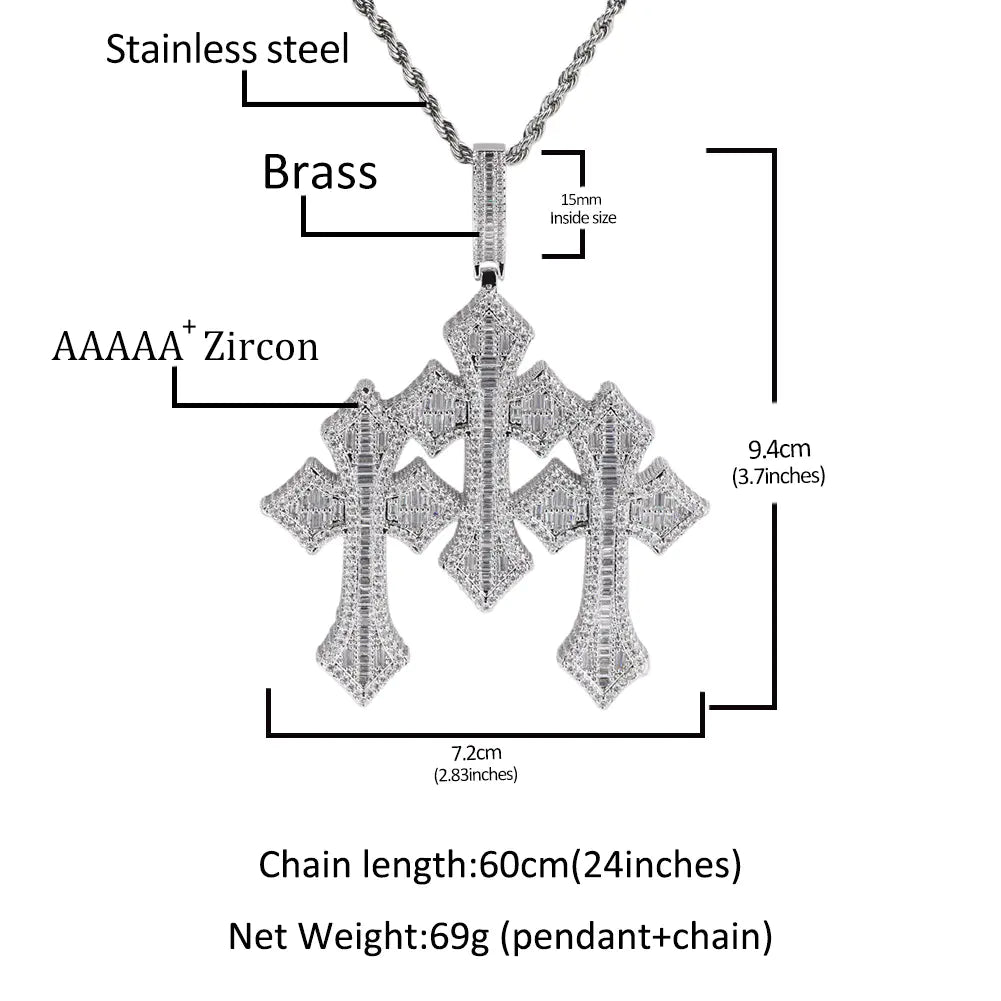 Triple Baguette Barbee Cross pendant