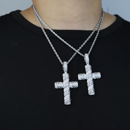 Iced Cablee Cross Pendant